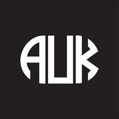 AUK letter logo design on black background. AUK