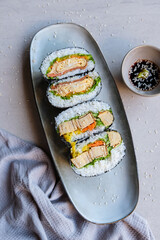 Homemade Japanese cuisine. Onigizaru aka Japanese Sandwich. Ideal for light eater, weight watcher, easy to make with simple but fresh ingredients