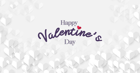 Happy Valentines day background. White paper hearts pattern background. Vector illustration