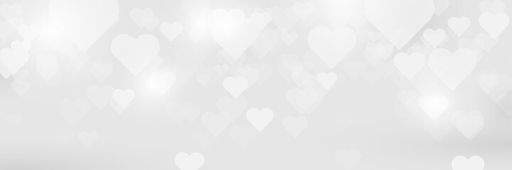 White hearts bokeh light background. Vector illustration - obrazy, fototapety, plakaty