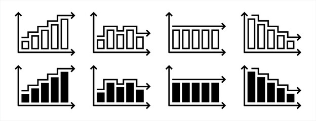 Growing bar graph icons set. Vector illustration