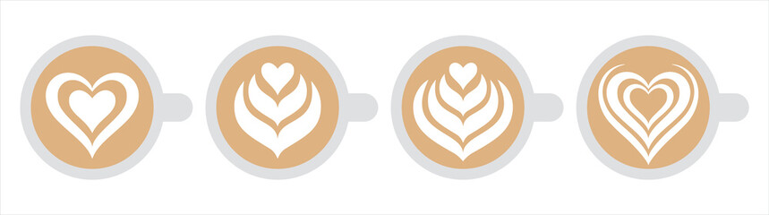 Coffee latte art icon. Coffee cup latte art icons vector illustration. - obrazy, fototapety, plakaty