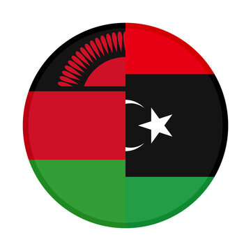 round icon with malawi and libya flags. vector illustration isolated on white background