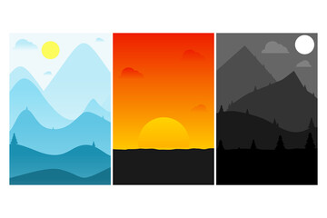 Illustration Vector Graphic of Nature Scene Silhouette. Perfect to use for Wallpaper