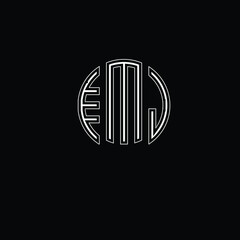 Title: EMJ Letter logo design with a circular shape vector in illustration.	