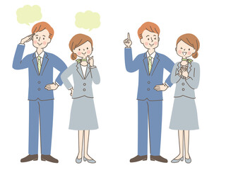 スーツ姿の男女の表情セット