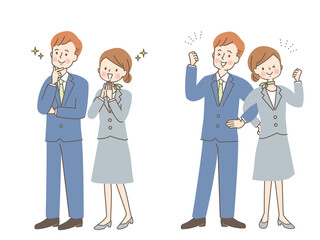 スーツ姿の若い男女の表情セット