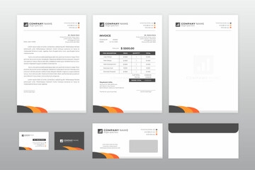 set of letter head, invoice, business card and envelope design