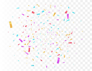 Confetti burst explosion On Transparent Background Color flying ribbons and streamers. Birthday party vector background