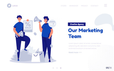Marketing promotion team concept for website or landing page