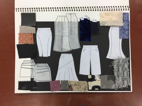 패션 아이템, 도식화, 소재로 기획한 꼴라쥬 / Fashion items, schematic paintings, and collage made of materials