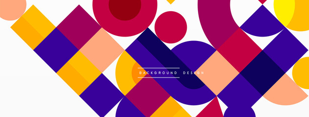 Circle and square geometric background. Round shapes with squares and triangles composition for wallpaper, banner, background or landing