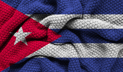 Cuba flag on knitted fabric. 3D-image