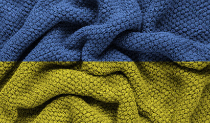 Ukraine flag on knitted fabric. 3D-image