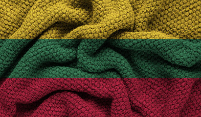 Lithuania flag on knitted fabric. 3D-image