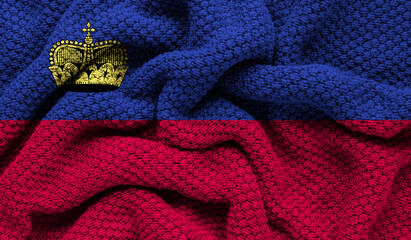 Liechtenstein flag on knitted fabric. 3D-image