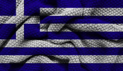 Greece flag on knitted fabric. 3D-image