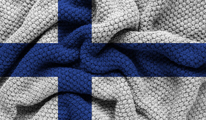 Finland flag on knitted fabric. 3D-image