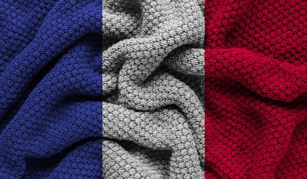 France flag on knitted fabric. 3D-image