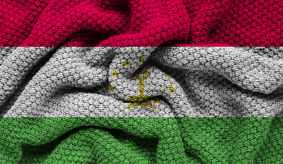 Tajikistan flag on knitted fabric. 3D-image
