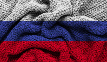 Russia flag on knitted fabric. 3D-image