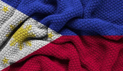 Philippines flag on knitted fabric. 3D-image