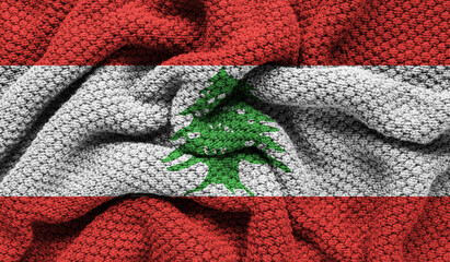 Lebanon flag on knitted fabric. 3D-image
