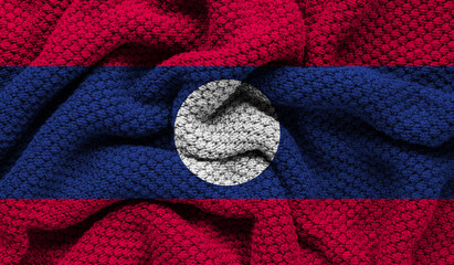 Laos flag on knitted fabric. 3D-image