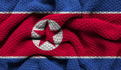 North Korea flag on knitted fabric. 3D-image
