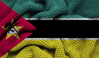 Mozambique flag on knitted fabric. 3D-image