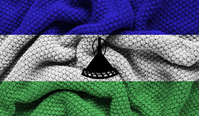 Lesotho flag on knitted fabric. 3D-image