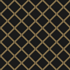 Seamless chequered background. Diagonal golden rhombus pattern on black. Geometric seamless texture.