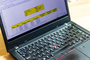 Shot of an excel sheet on computer screen showing bank loan amortization table. Accounting