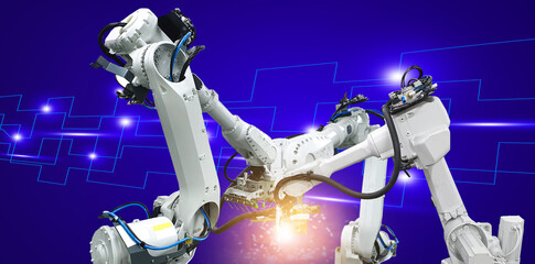 industrial robot abstract lines and dots communication technology background for business