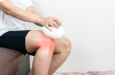 Fototapeta na wymiar Human leg osteoarthritis inflammation of bone joints cold compress