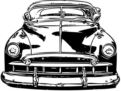 recommend clip art: vintage retro car sketch on a white background. classic retro car front view.