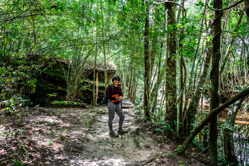 Obraz premium Women standing in the bamboo forest in Phu Kradueng National Park, Loei, Thailand