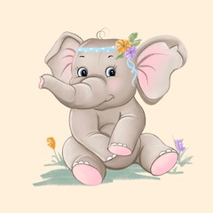 Obraz premium Cute little baby elephant sitting and watching