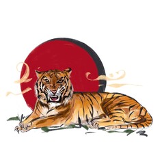 tiger in sitting posture  waiting for prey