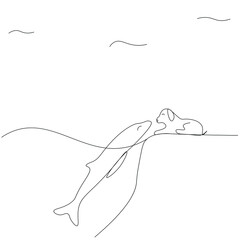 Dolphin play with puppy dog vector illustration