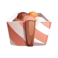 A gift box with multicolored wool balls. Detailed vector illustration.