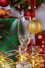 champagne and christmas decorations