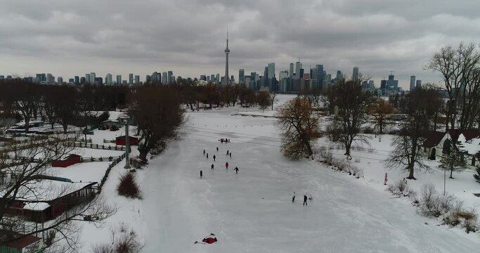 Cloudy Toronto Island Skating Day 4k Drone Footage