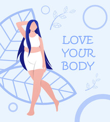 Vector body positive girl on blue background