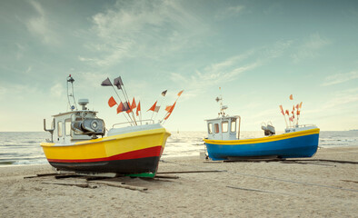 Fishing boats on the beach at Baltic sea, Poland