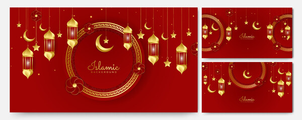 golden lantern arabic red gold Islamic design background