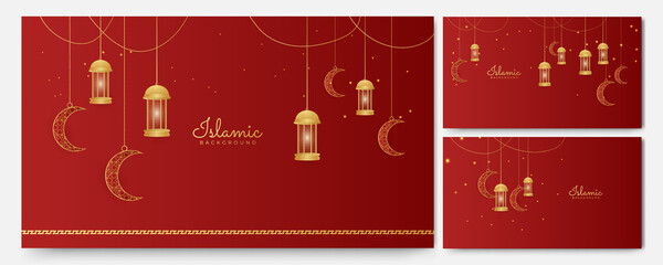 golden lantern arabic red gold Islamic design background