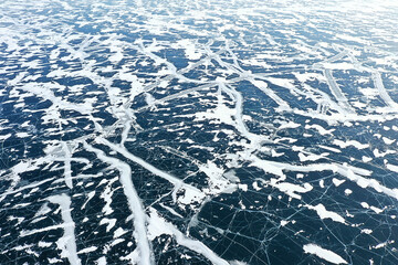 texture ice top view cracks transparent abstract background winter