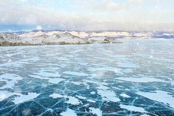 Obraz premium texture ice top view cracks transparent abstract background winter