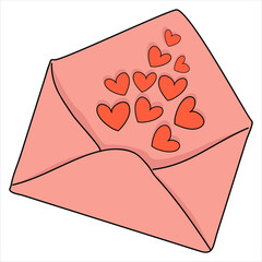 Opened envelope with hearts for Valentine's Day. Valentine card. EPS 10.